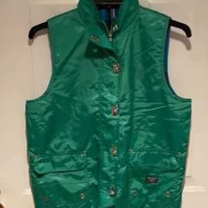 Lauren Green Vest with zipper and silver colored clip closures